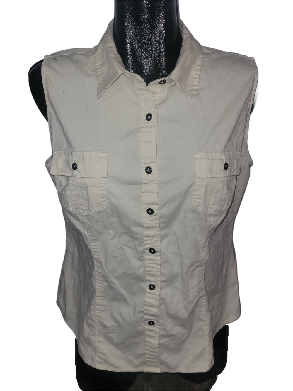 Sonoma Sleeveless Button-Front Women's Shirt In Cream Size L